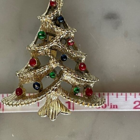 GERRY'S Vintage Gold Tone Rhinestone Christmas Tree Brooch Pin - Picture 13 of 13
